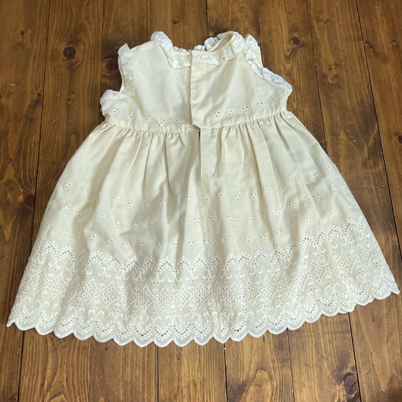 Baby Cream Embroidered Fabric Dress Set with Eyelet Collar